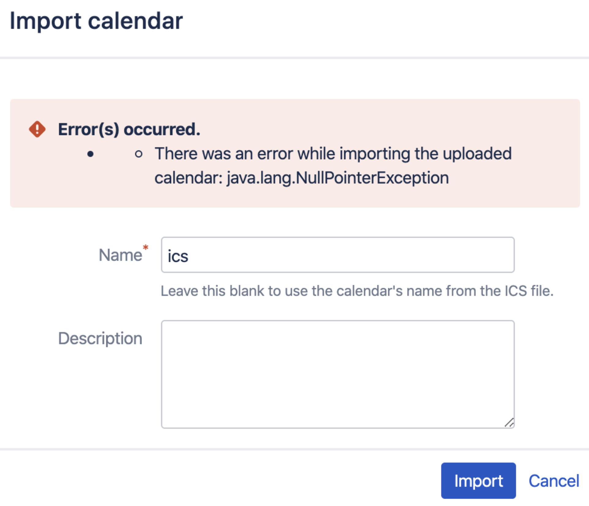 Team Calendars error message